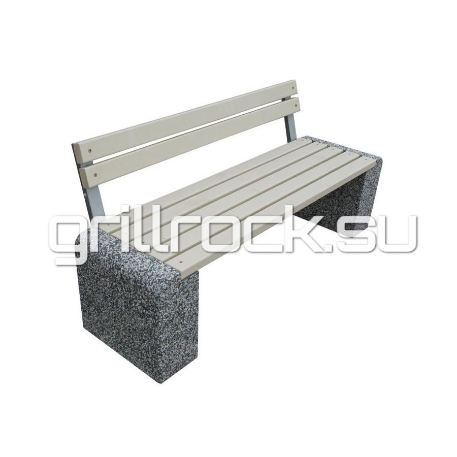 Скамейка со спинкой “Евро” из бетона (для улицы) с крошкой натурального камня (мрамор, гранит, гравий)