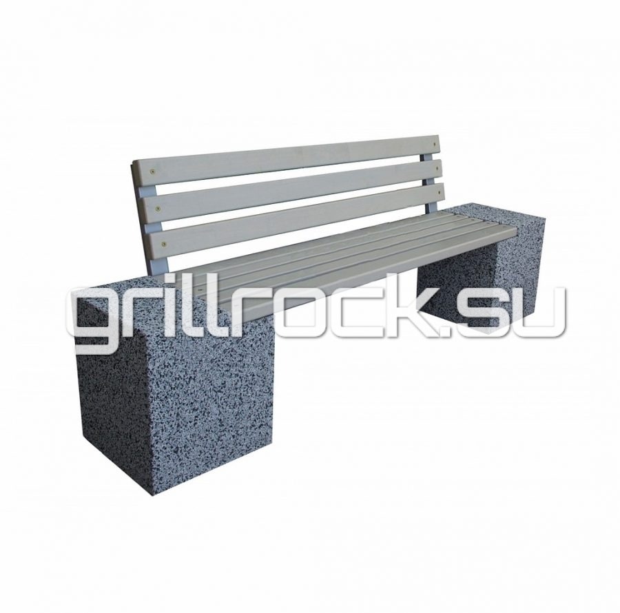 Скамейка со спинкой “Евро 2” из бетона (для улицы) с крошкой натурального камня (мрамор, гранит, гравий)
