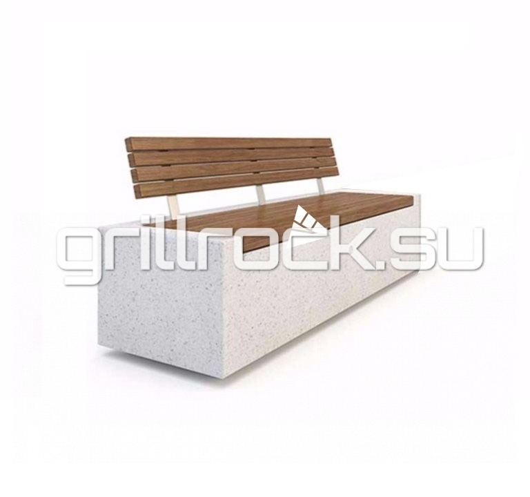 Скамейка “Темп 2” со спинкой из бетона (для улицы) с крошкой натурального камня (мрамор, гранит, гравий)