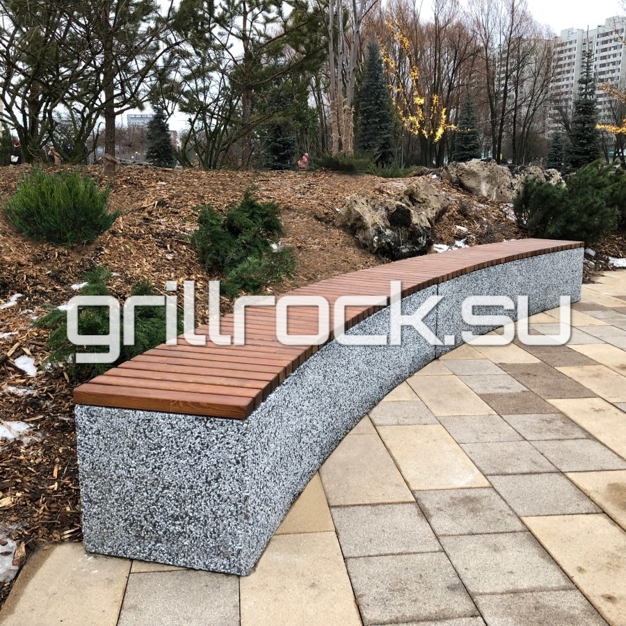Скамейка “Темп R” из бетона (для улицы) с крошкой натурального камня (мрамор, гранит, гравий)