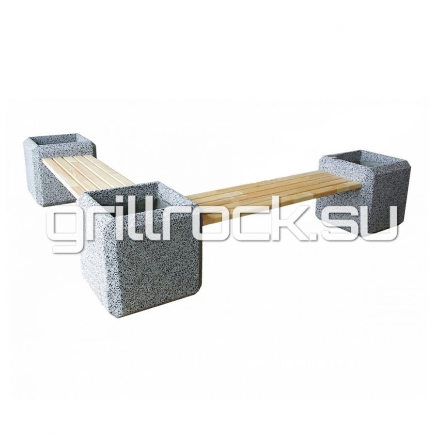 Скамейка “Барбара” с  вазонами дабл из бетона (для улицы) с крошкой натурального камня (мрамор, гранит, гравий)