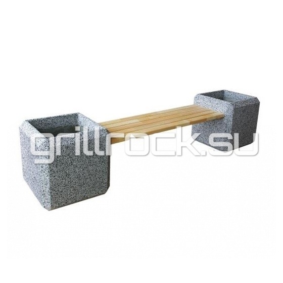Скамейка “Барбара” с  вазонами из бетона (для улицы) с крошкой натурального камня (мрамор, гранит, гравий)
