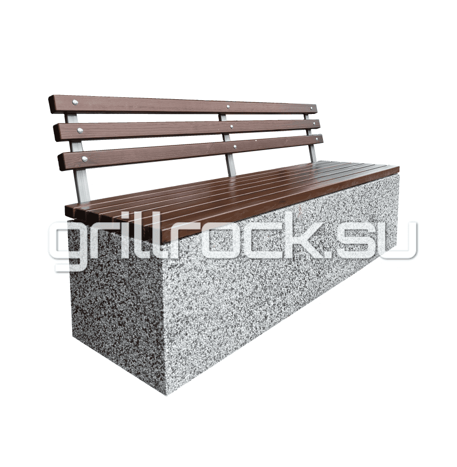 Скамейка “Темп 1” со спинкой из бетона (для улицы) с крошкой натурального камня (мрамор, гранит, гравий)