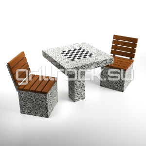 Шахматный стол + 2 Пуфа со спинкой