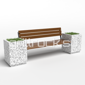 Скамейка “Стиль” со спинкой и вазонами шлифованная